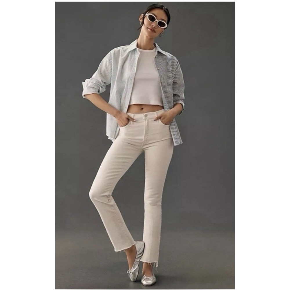 Mother The Insider Crop Step Fray Jeans Cream Puffs White 27 Winter White